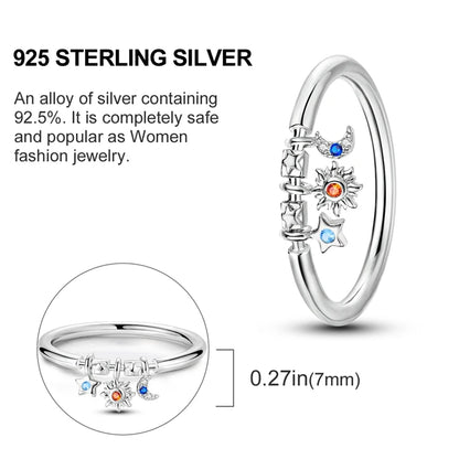 925 Sterling Silver Heart-Shaped Zircon Starmoon Ring for Women - Fine Engagement Wedding Jewelry Gift SER219