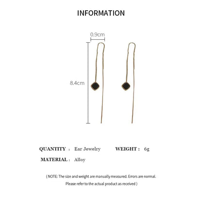 Stylish Gold Geometric Square Drop Earrings Long Tassel Dangle for Women
