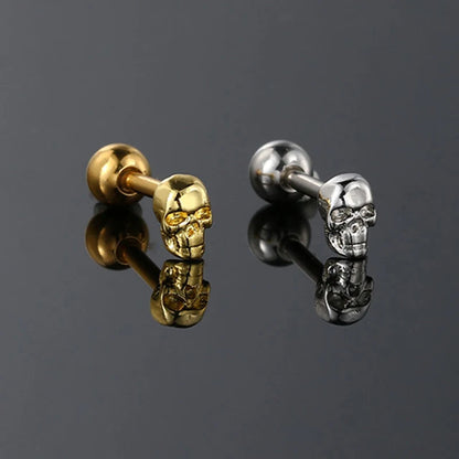 Punk Style Stainless Steel Skull Earrings for Women - Gold Helix Studs Halloween Gift