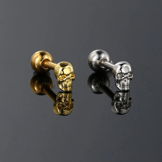 Punk Style Stainless Steel Skull Earrings for Women - Gold Helix Studs Halloween Gift