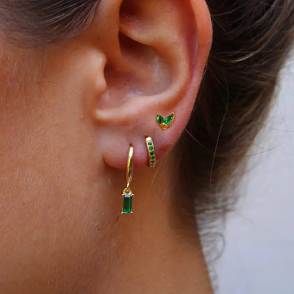 Elegant Rose Red Zircon Stainless Steel Hoop Earrings Set for Women