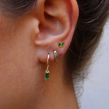 Elegant Rose Red Zircon Stainless Steel Hoop Earrings Set for Women