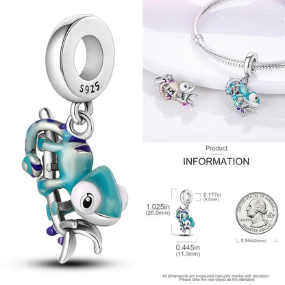 925 Sterling Silver Dangle Charm Chameleon Firefly Ring Earrings Bead Charms for DIY Bracelet Fine Jewelry