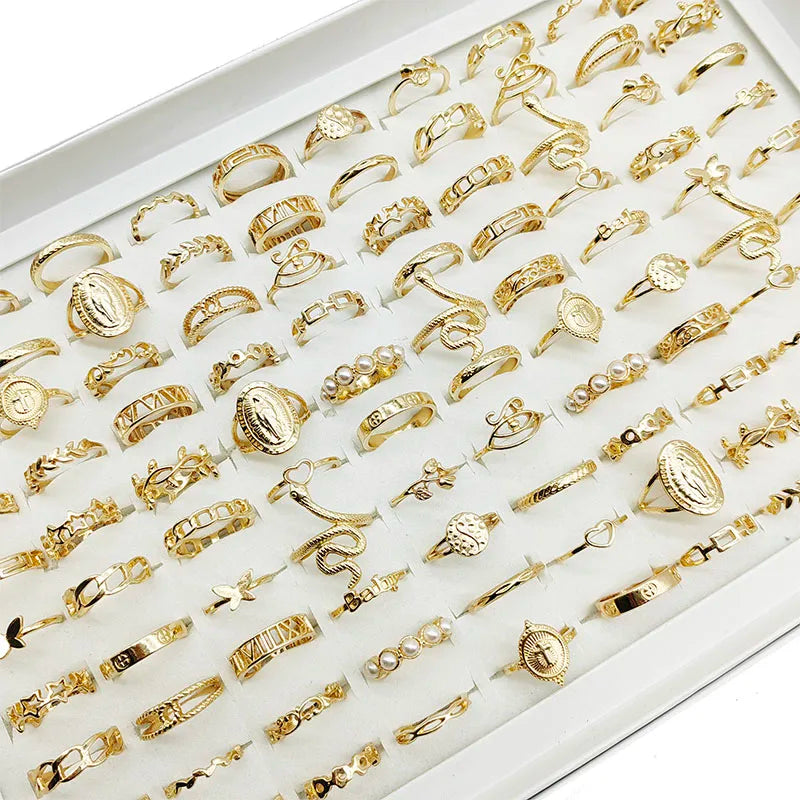 30pcs Alloy Finger Rings Set Trendy Floral and Animal Designs for Women mix size(15mm-19mm) 30pcs style 2 30pcs