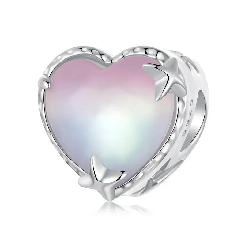 WOSTU 925 Sterling Silver Aurora Butterfly Heart Charm Beads with CZ Stones SCC2941