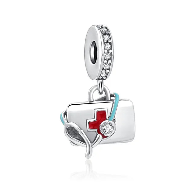 925 Sterling Silver Nurse Cross DIY Charms Beads Zircon