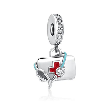 925 Sterling Silver Nurse Cross DIY Charms Beads Zircon