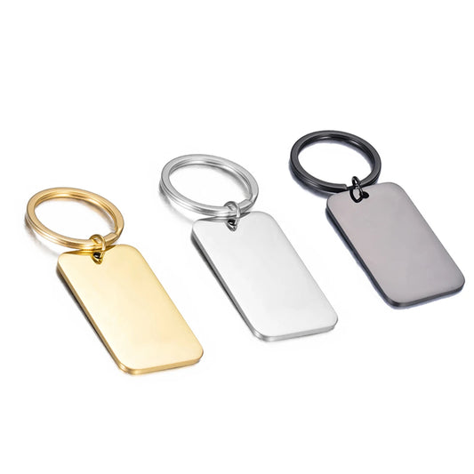 Stainless Steel Rectangle Blank ID Dog Tag Keychain Set for Custom Logo Jewelry Making
