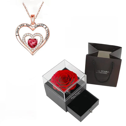 Luxury Red Zircon Pendant Necklace with Rose Flower Gift Box for Women BOX-138-5