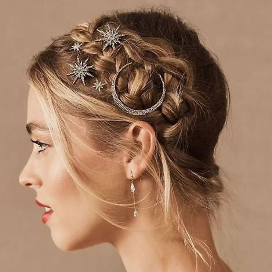 Starry Glam Hair Clip Set - Crystal Side Pins with Rhinestones