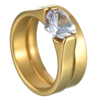 MeMolissa Luxury Clear Stone Crystal Wedding Rings Gold Plated Stainless Steel Jewelry 84R12
