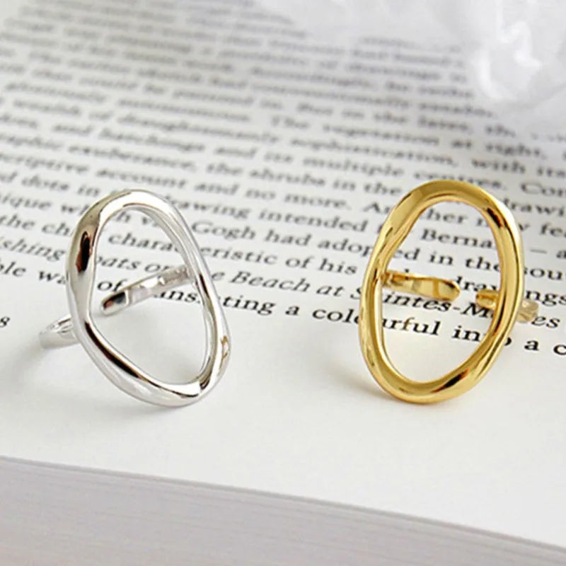 Fashionable Silver Color Irregular Oval Couple Rings with 14k Gold Plating for Men and Women