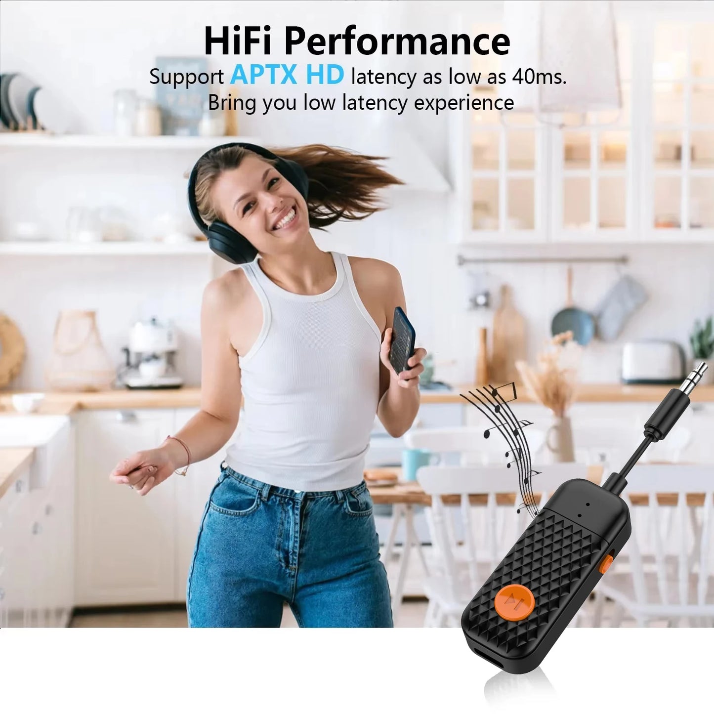 Bluetooth 5.4 HiFi Stereo Audio Transmitter Receiver Wireless Adapter with Mic for Car Airplane TV and PC