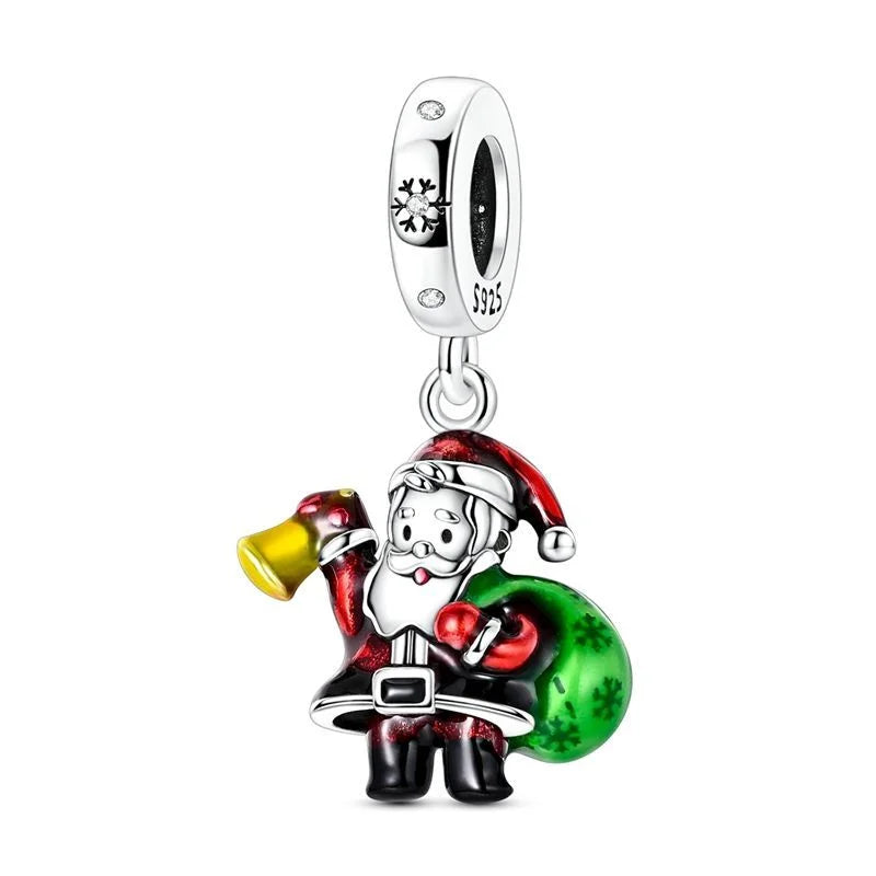 Original 925 Sterling Silver Christmas Charms Santa Claus Reindeer Earrings Beads for Necklace and Bracelet DIY Fine Jewelry Gifts