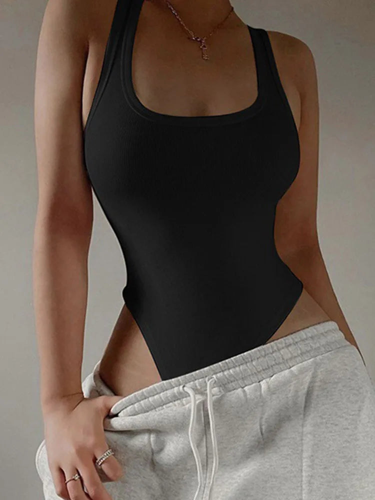 Sleeveless Knit Bodysuit Off Shoulder Bodycon Halter Top