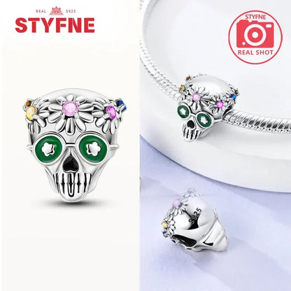 S925 Silver Luminous Zombie Skeleton Charm Bead Dangle