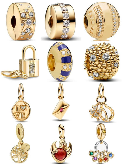 Gold Color Key Lock Cactus Pendant Bead for DIY European 925 Sterling Silver Bracelet and Necklace Jewelry for Women