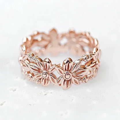 Rose Gold Flower Finger Rings for Women Elegant Wedding Party Accessories Romantic Birthday Gift Statement Jewelry
