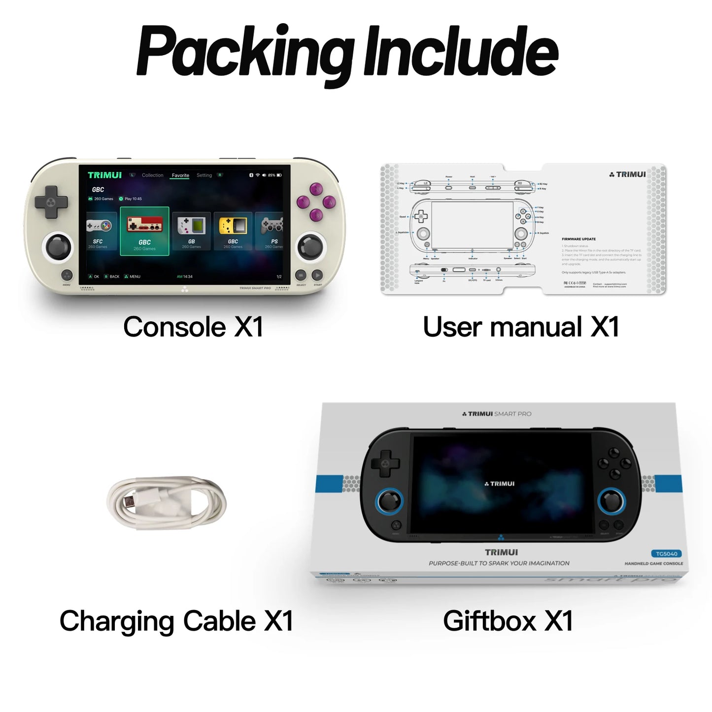 Trimui Smart Pro Handheld Game Console 4.96 Inch IPS Screen Linux OS Joystick RGB Lighting Retro 10000 Games Type C Portable Gift