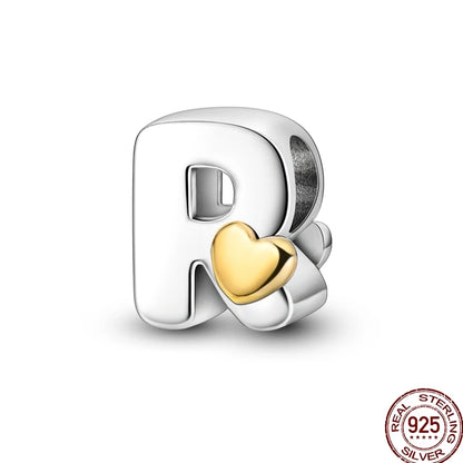 925 Sterling Silver Alphabet Charm Bracelet Gold Heart