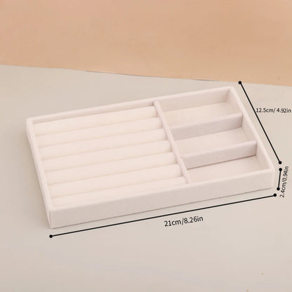 Velvet Jewelry Tray Stackable Beige Storage for Rings and Earrings 3 Grids Tray