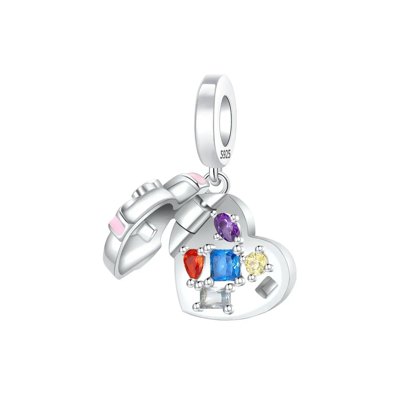 Sparkling Birthstone Heart Charm 925 Sterling Silver Pendant Bead for Mom DIY Jewelry Gift