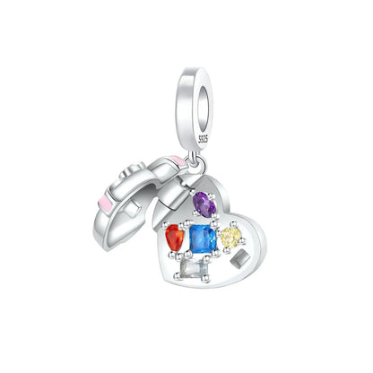 Sparkling Birthstone Heart Charm 925 Sterling Silver Pendant Bead for Mom DIY Jewelry Gift