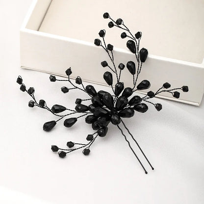 Elegant Black Crystal Baroque Hairpin for Brides Wedding Rhinestone Hair Clip