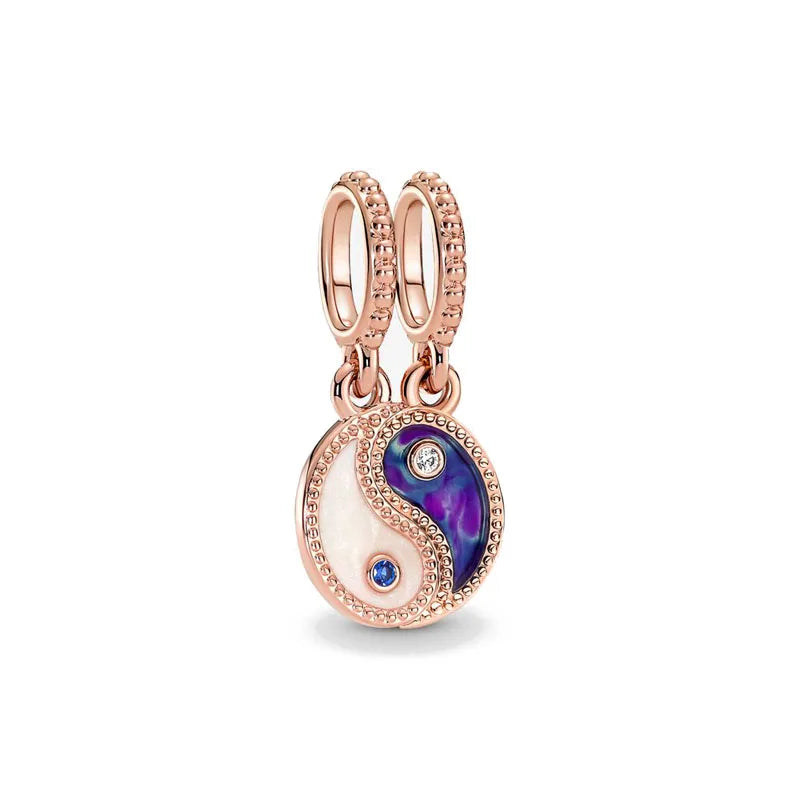 Rose Gold Padlock Heart Key Pendant Necklace for Women 925 Silver with Zircon Beads P971