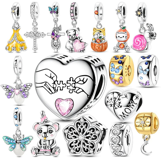 925 Sterling Silver Mom Heart Puzzle Charm Bead Luminous