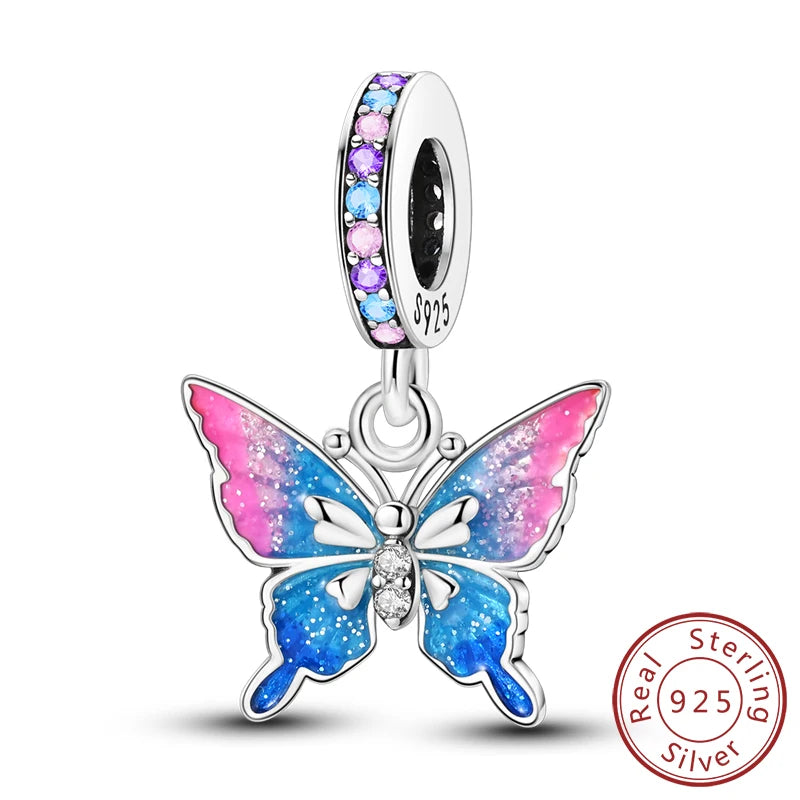 Glowing Firefly Butterfly Charm Bead 925 Sterling Silver Pendant for Bracelets KTC1294
