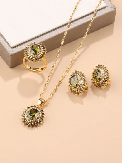 Exquisite 18K Gold Plated Women's Wedding Jewelry Set With Cubic Zirconia