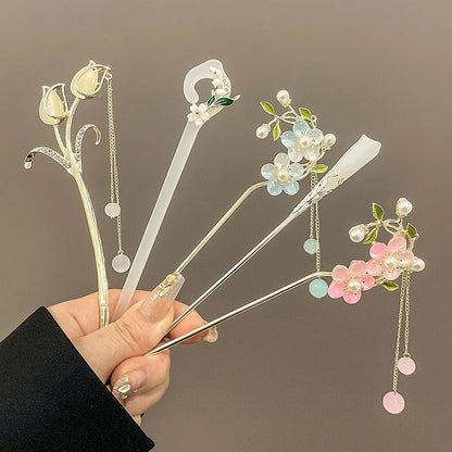Elegant Chinese Tassel Hair Stick Floral Design Hairpin for Women
