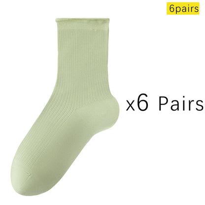 6 Pairs Summer Modal Ice Silk Cooling Mid Crew Socks