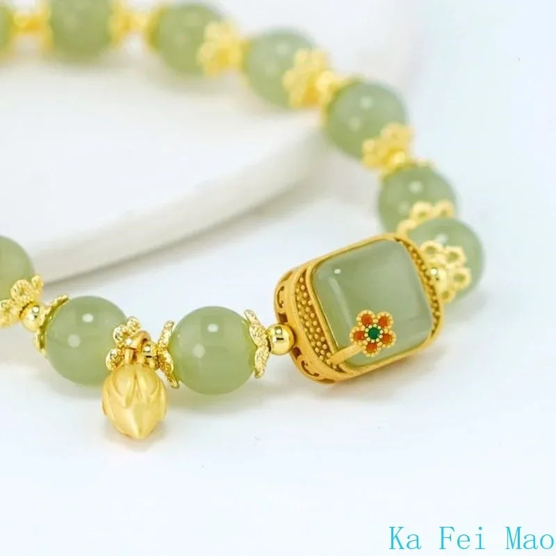 Elegant Retro Chinese Style Hetian Jade Bracelet for Young Women