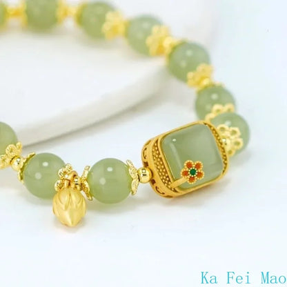 Elegant Retro Chinese Style Hetian Jade Bracelet for Young Women