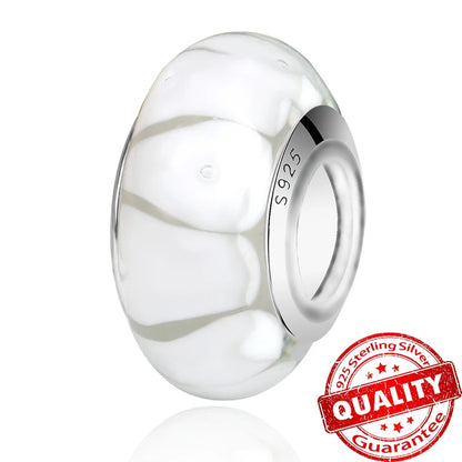 Colorful Flower Murano Glass Charm 925 Sterling Silver Top Rated DIY Jewelry for Bracelets and Necklaces LLZ006-WH