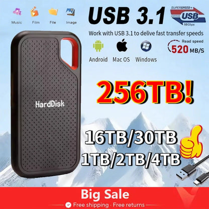 Ultra Fast 1TB Portable SSD External Hard Drive 4TB High Capacity Solid State Drive for Laptops PCs Phones and Mac
