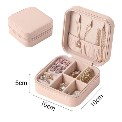Portable Jewelry Storage Box Mini Organizer for Travel and Home Use Pink