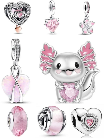 European 925 Sterling Silver Pink Charm Bead for Mother's Day Jewelry Gift for Women