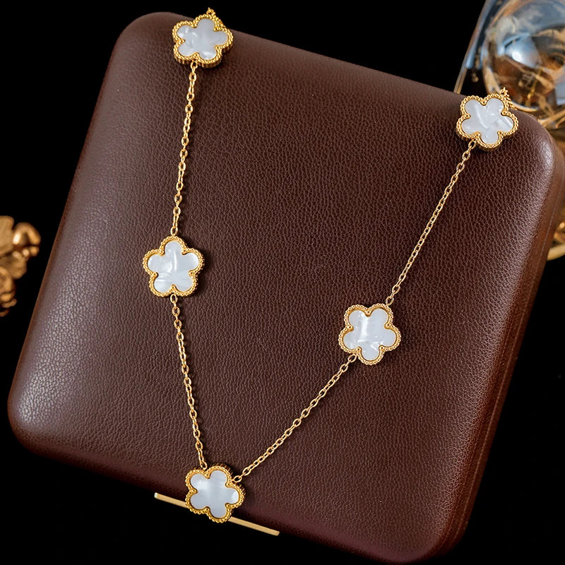 Ganemly 316L Stainless Steel Four Color Five Leaf Clover Flower Jewelry Set for Women