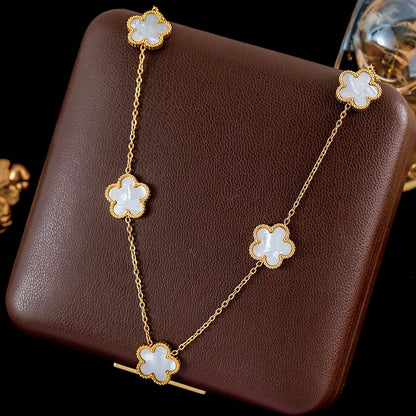 Ganemly 316L Stainless Steel Four Color Five Leaf Clover Flower Jewelry Set for Women