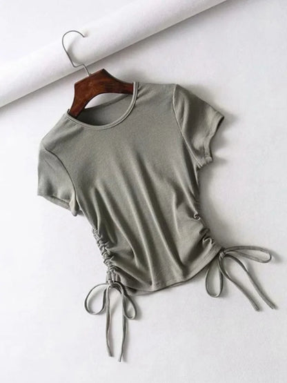 Sexy Side Drawstring Ruched Tank Knit Crop Tees Women 2024