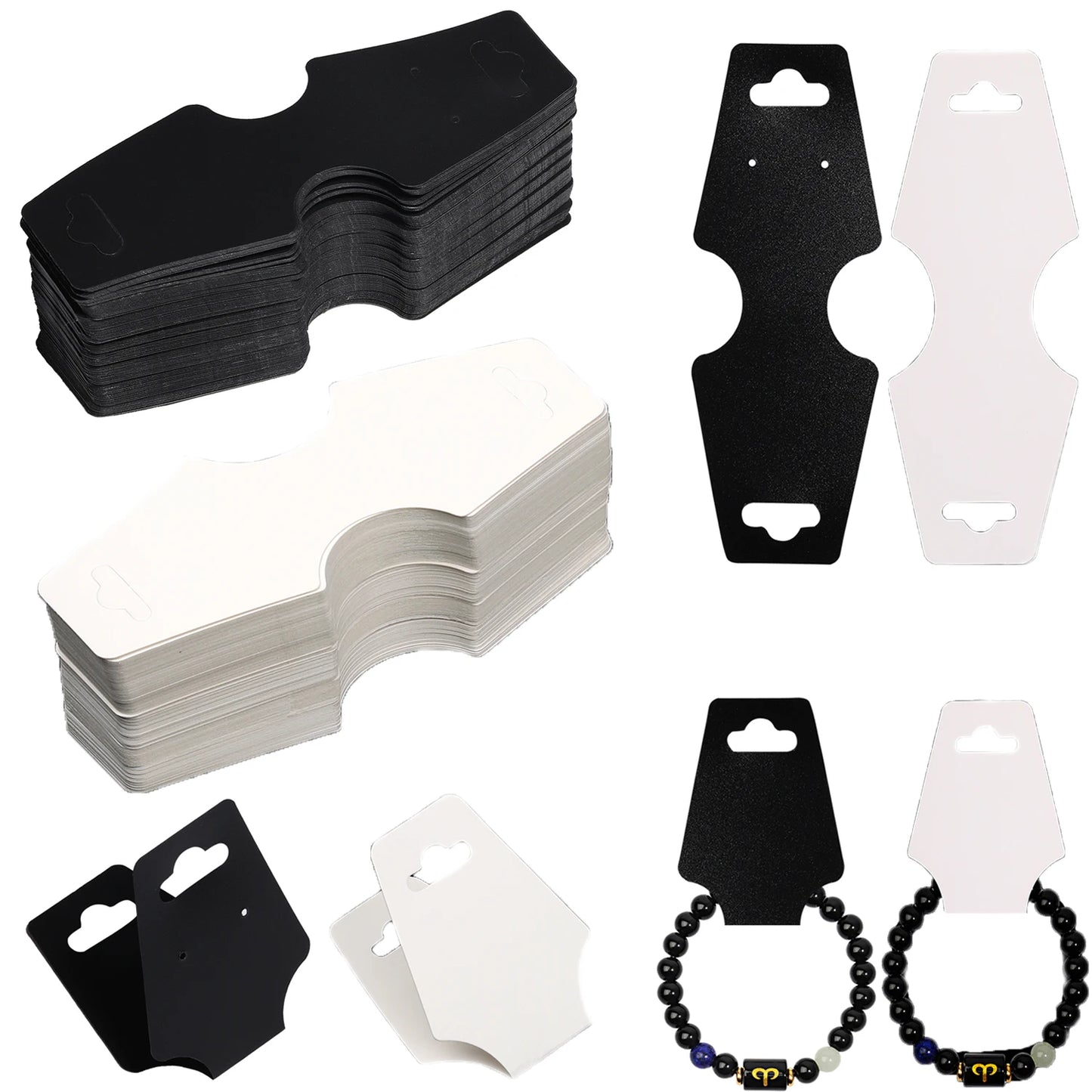 50 Pieces Bracelet Jewelry Packaging Cards in White and Black Blank Paper for Elegant Display and Storage