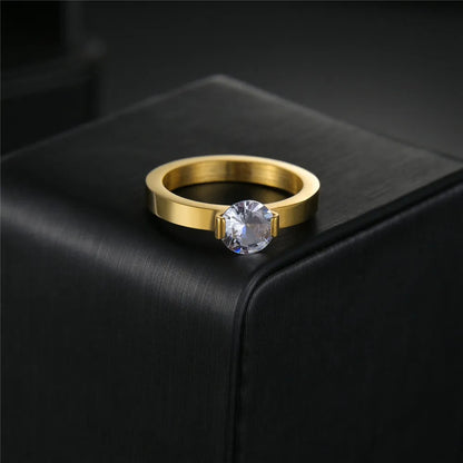 Elegant Zircon Crystal Stainless Steel Ring for Weddings and Engagements