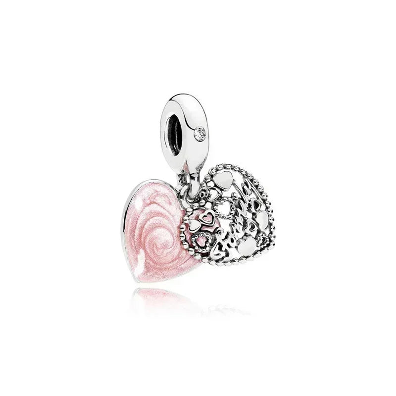 925 Sterling Silver Pink Flower Balloon Coffee Cup Charm Beads for DIY Bracelets Perfect Gift for Women AMC01155