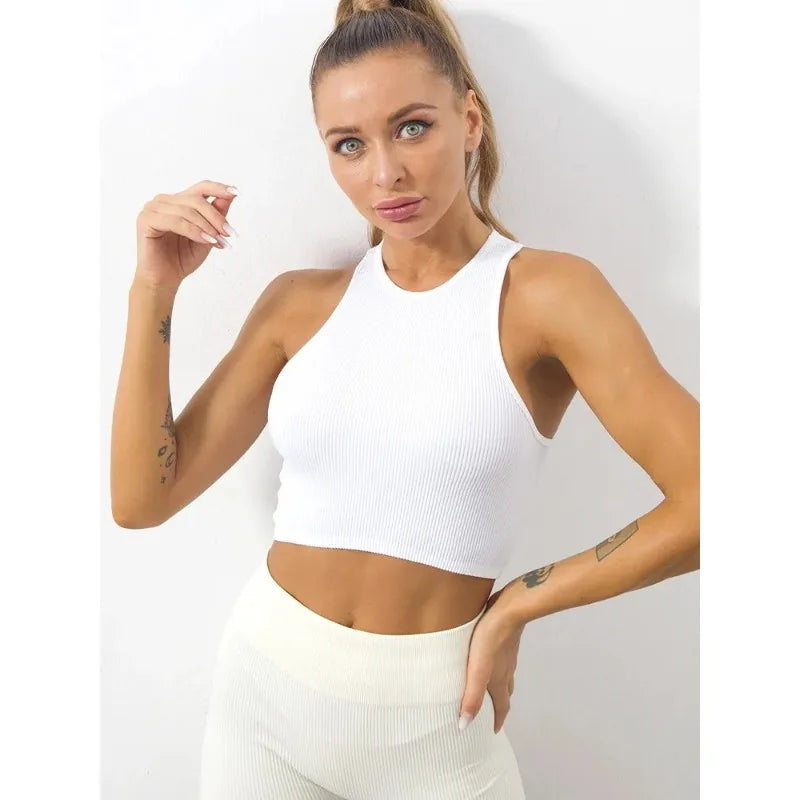 Women’s Seamless Rib-Knit Crop Top Elastic Sleeveless Casual Streetwear Tank