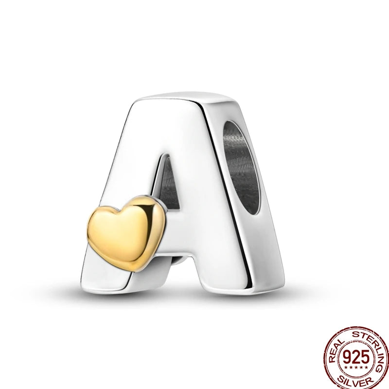 925 Sterling Silver Alphabet Charm Bracelet Gold Heart