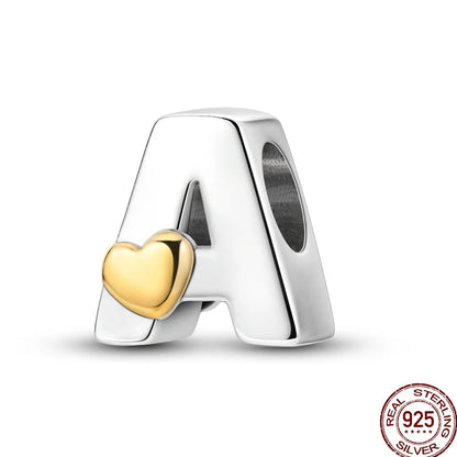 925 Sterling Silver Alphabet Charm Bracelet Gold Heart