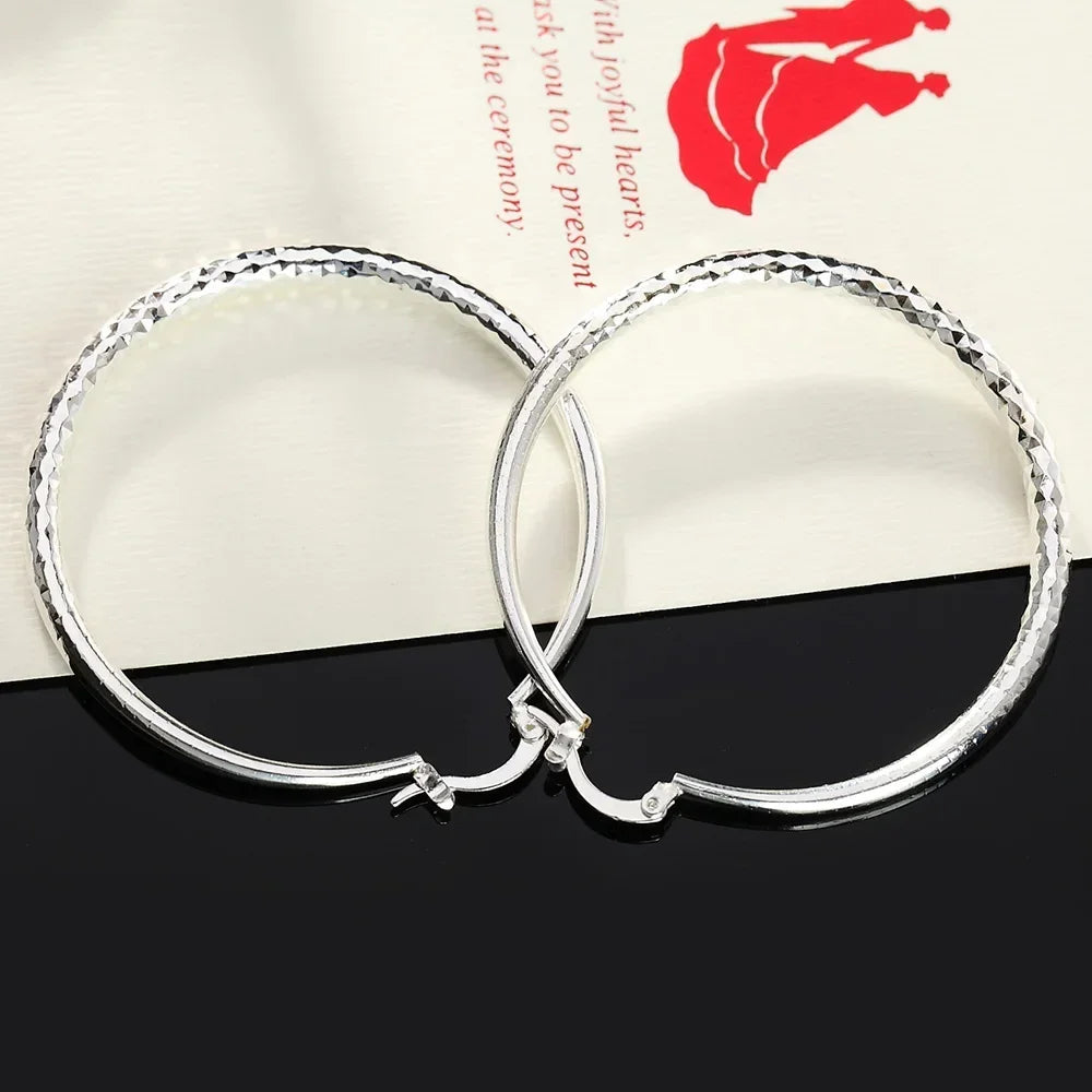 Sterling Silver 5CM Circle Hoop Earrings Elegant Women's Fashion Jewelry for Weddings and Holidays
